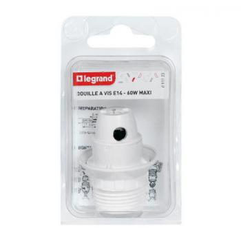  DOUILLE PLAST.E14 BLANC+BAGUE 
