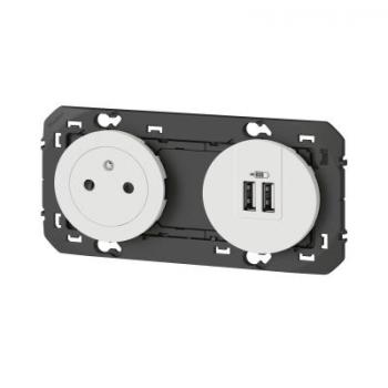  2P+T CHARGEUR USB 2POSTE BLANC 