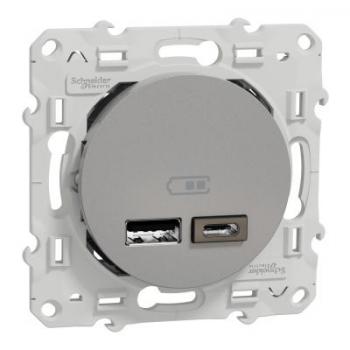  Prise double USB typeA+C Alu 