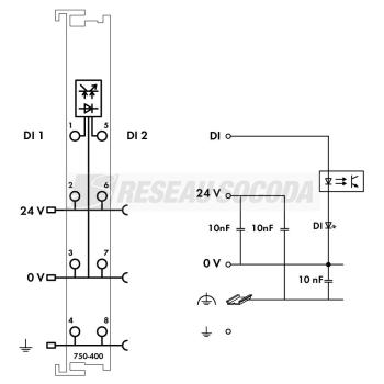  Borne 2 canaux d'entree 24 Vdc 